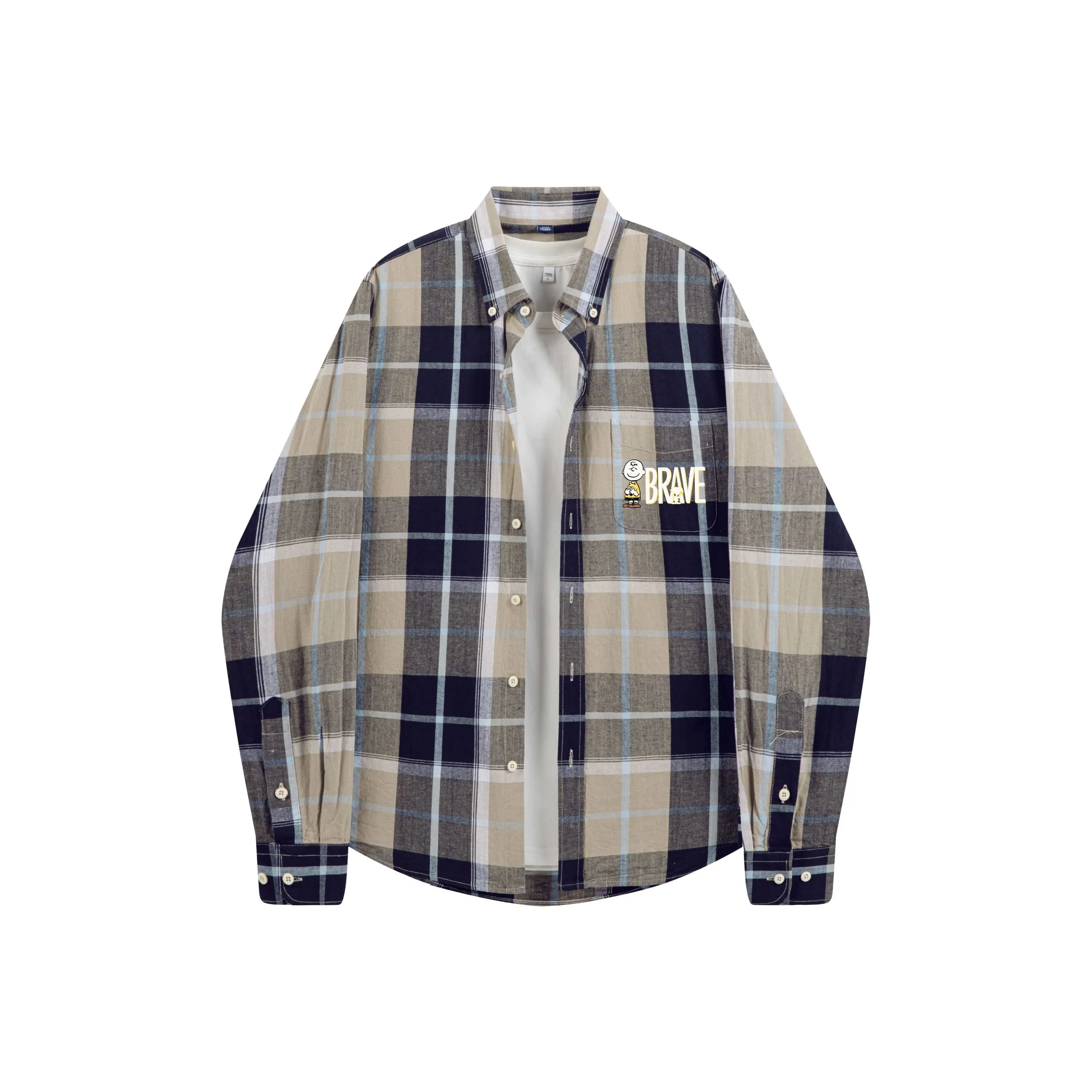 SNOOPY Хаки Клетка Унисекс Рубашки
