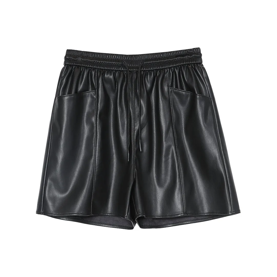 Betu Baitu Винтаж PU кожа Свободный крой HIGH RISE Весна-осень Женский