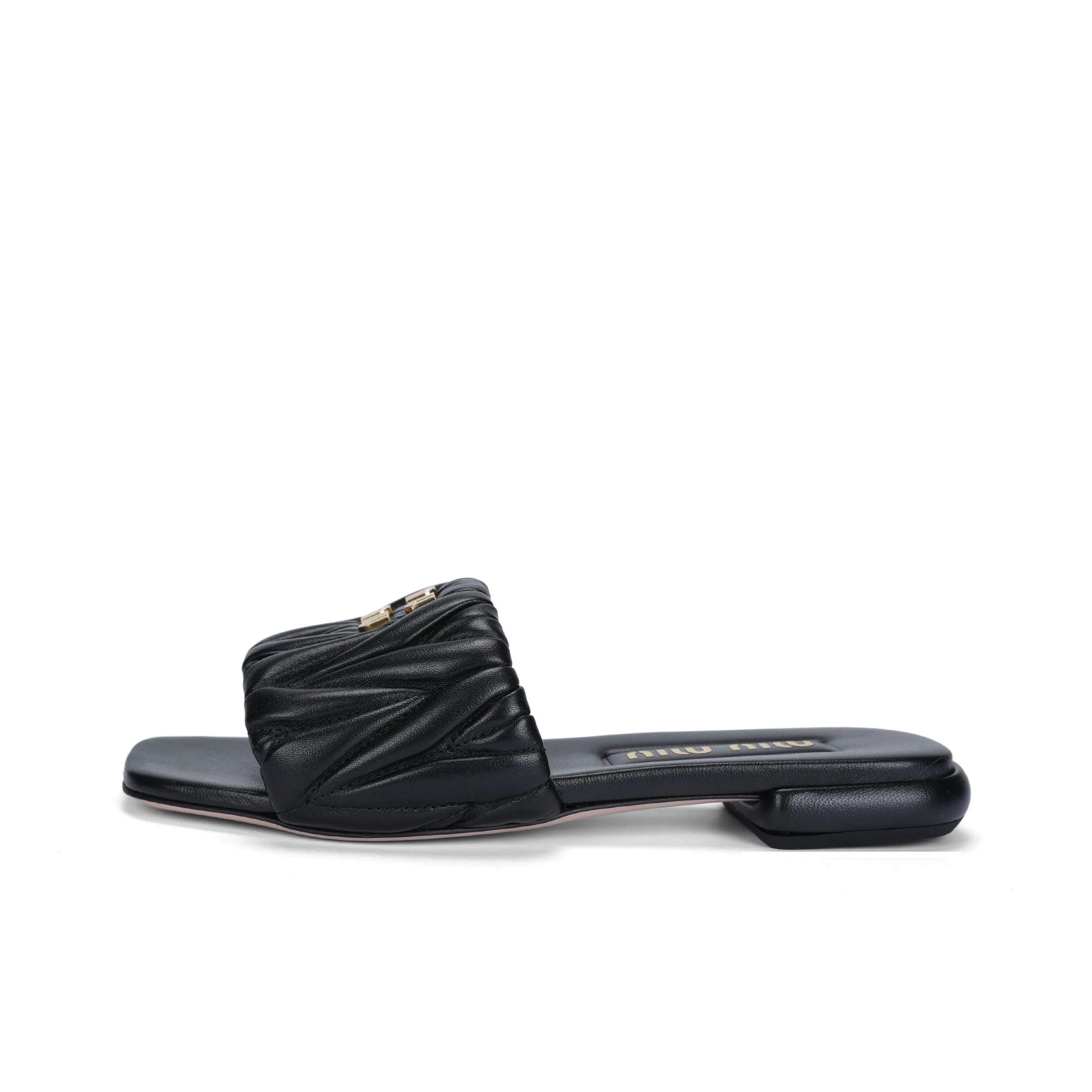 MIU MIU Matelassé Slide Slippers Women's Black