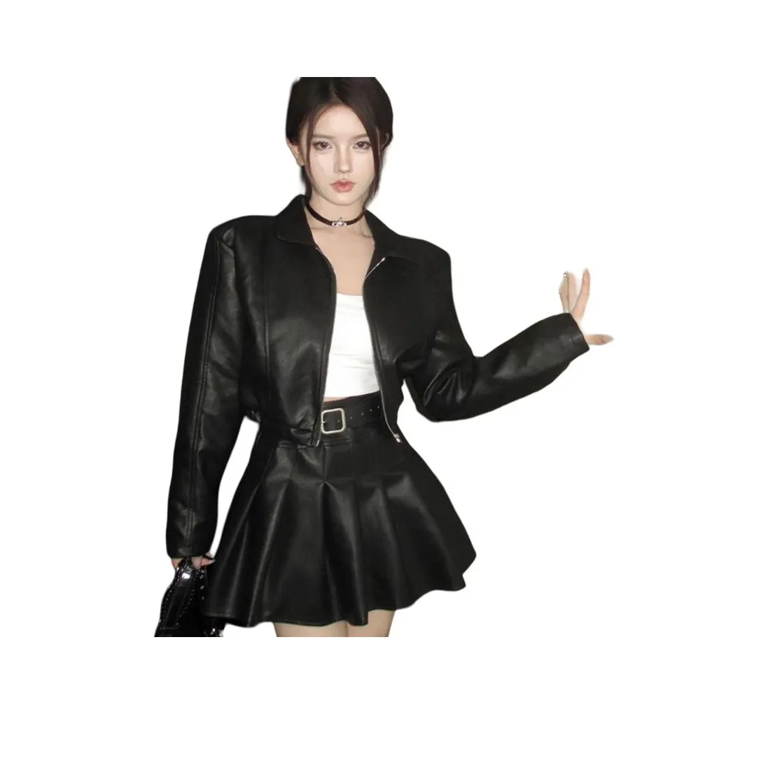 Dippanis Черный Пальто+Короткая Юбка+Ремень Женские Юбочные Комплекты