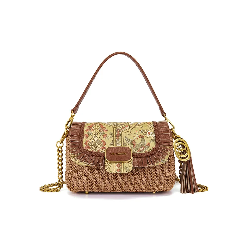 La Carrie Плетеная соломенная сумка с одним плечевым ремнем женская чайный коричневый
