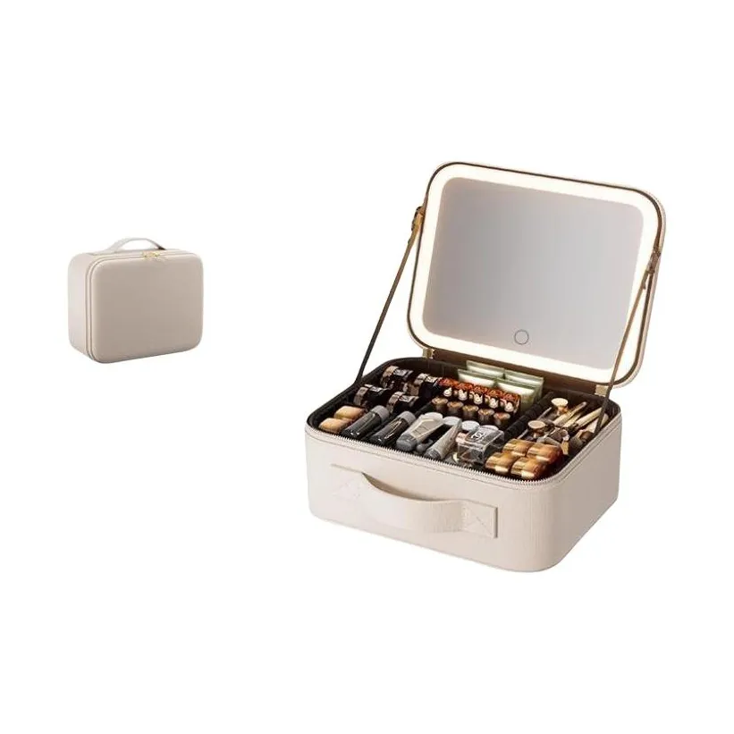 OMGD Макияж Коробка Skincare Сумка Большая емкость Портативная С отделениями и светодиодным освещением и Зеркалом