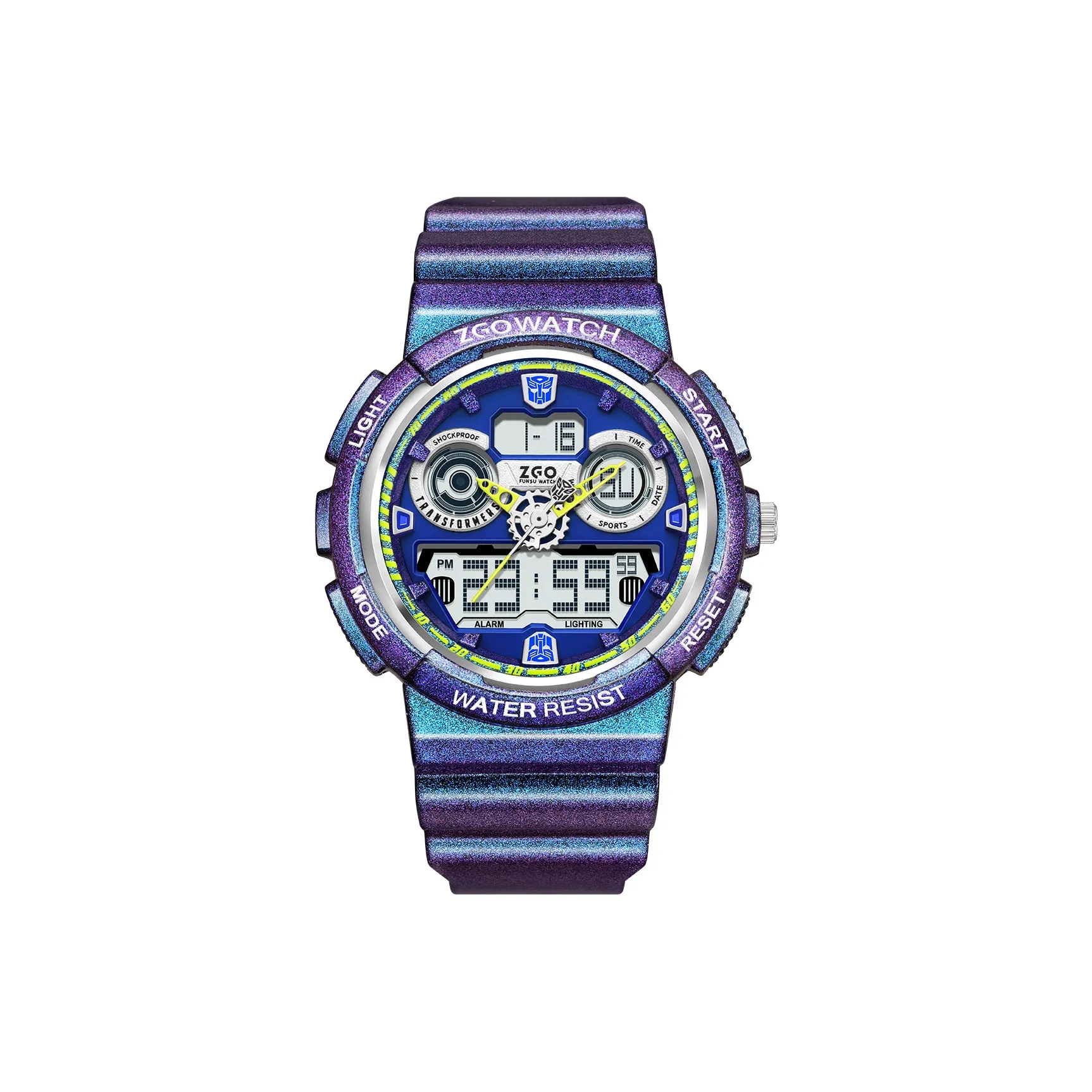 Zgo Трансформеры Электронный + Кварцевый механизм TPU Ремешок Часы Мужские Циферблат Синий