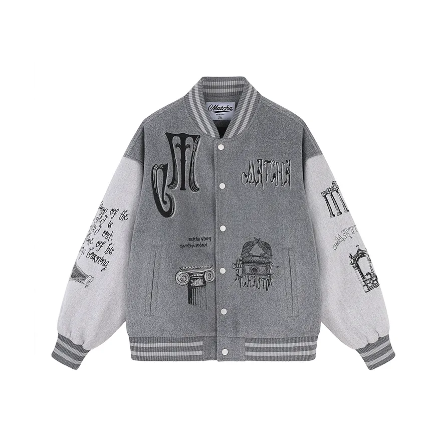 MATCHA STORY Church Нота Вышивка Бейсбольная куртка Унисекс