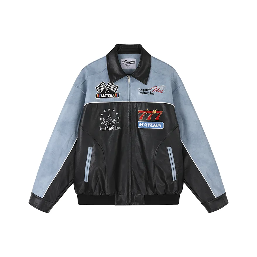 MATCHA STORY Байкер Вышивка Патч PU Кожа Куртка Унисекс
