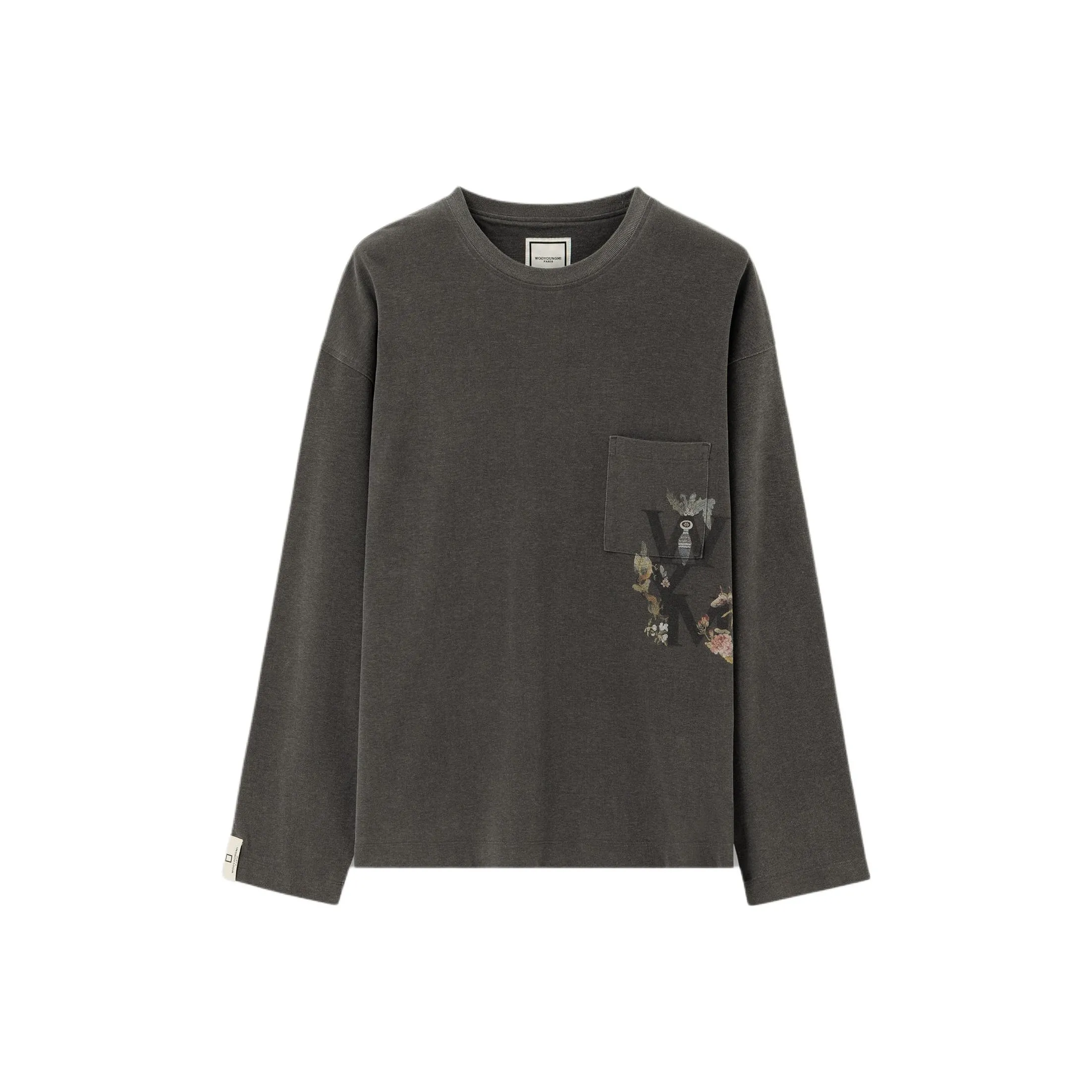 WOOYOUNGMI FW25 Серый Minhwa Логотип Длинный рукав Рубашка Рубашка Мужская