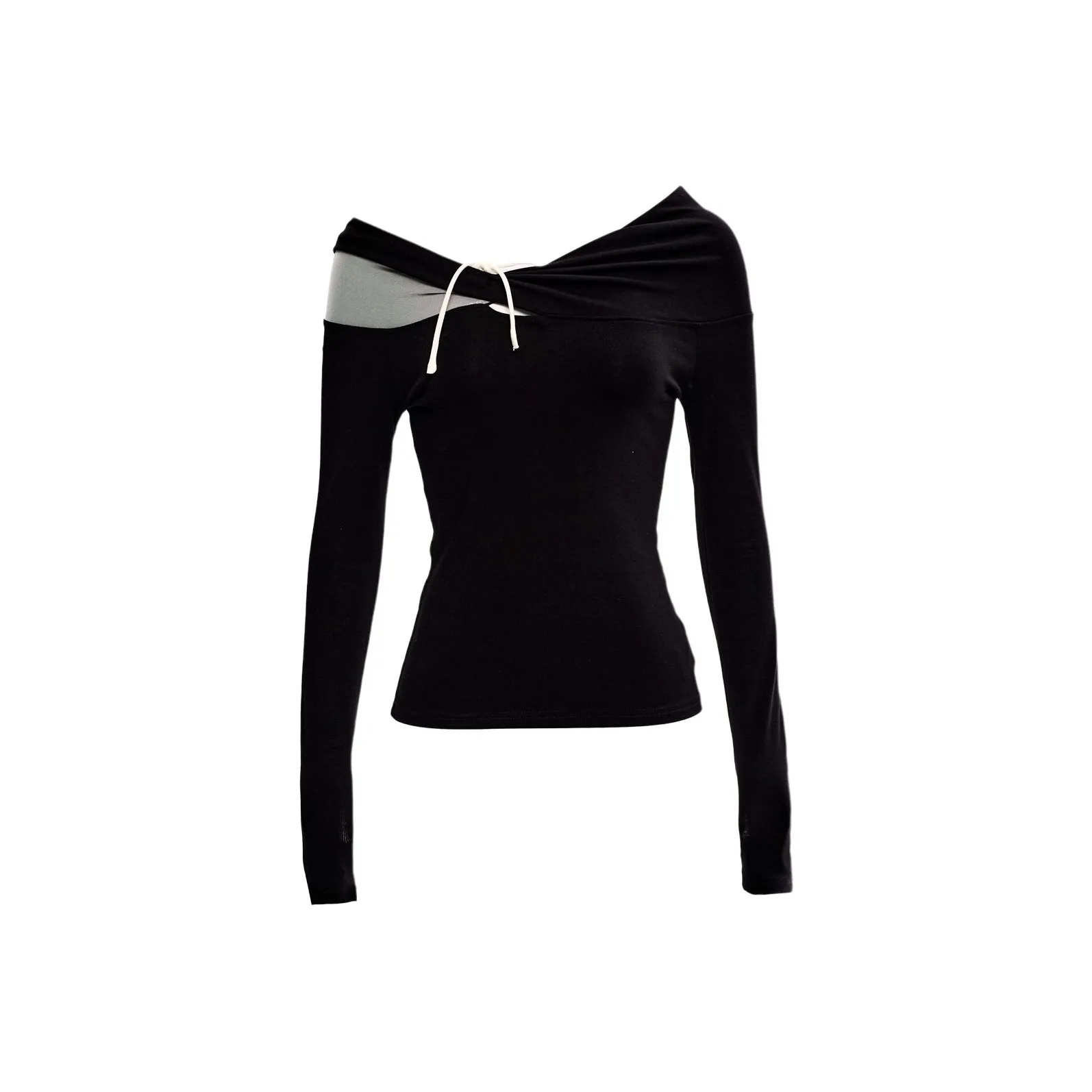 KAZHALIN Таинственный черный Длинный рукав Женская футболка