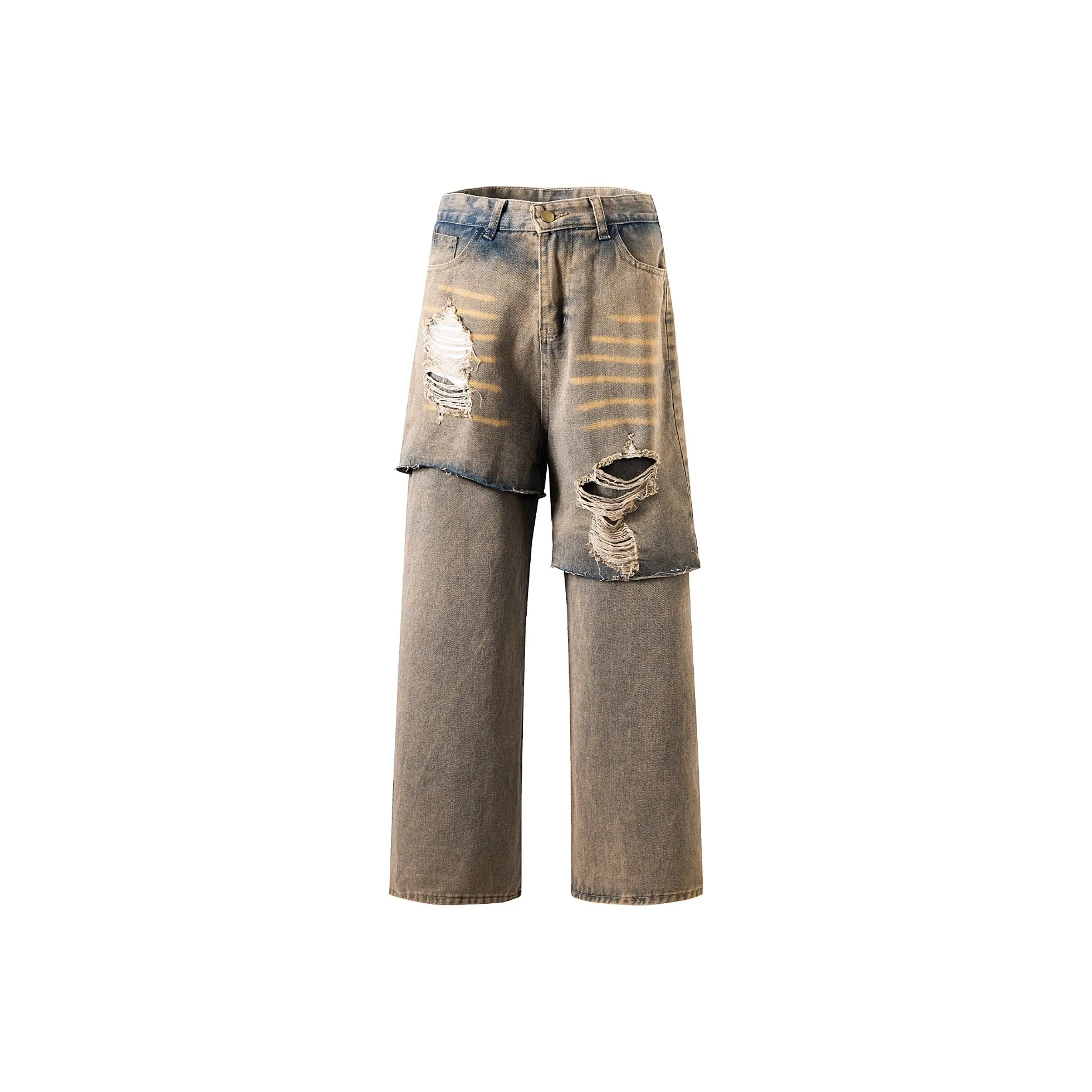 KAIZZGAO Желтые Грязные Мужские Джинсы