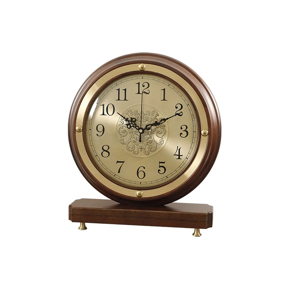 HENSE Механизм с плавным ходом секундной стрелки Деревянные Настольные часы Унисекс Золотой циферблат HD391
