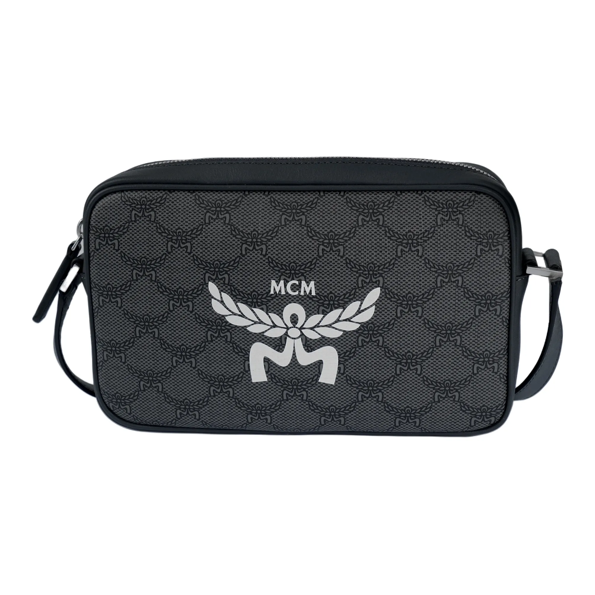 MCM Canvas Leather Shoulder Bag Wallet Small Unisex Dark Gray MCM Холст Кожа Плечевая Сумка Кошелек Маленький Унисекс Темно-Серый