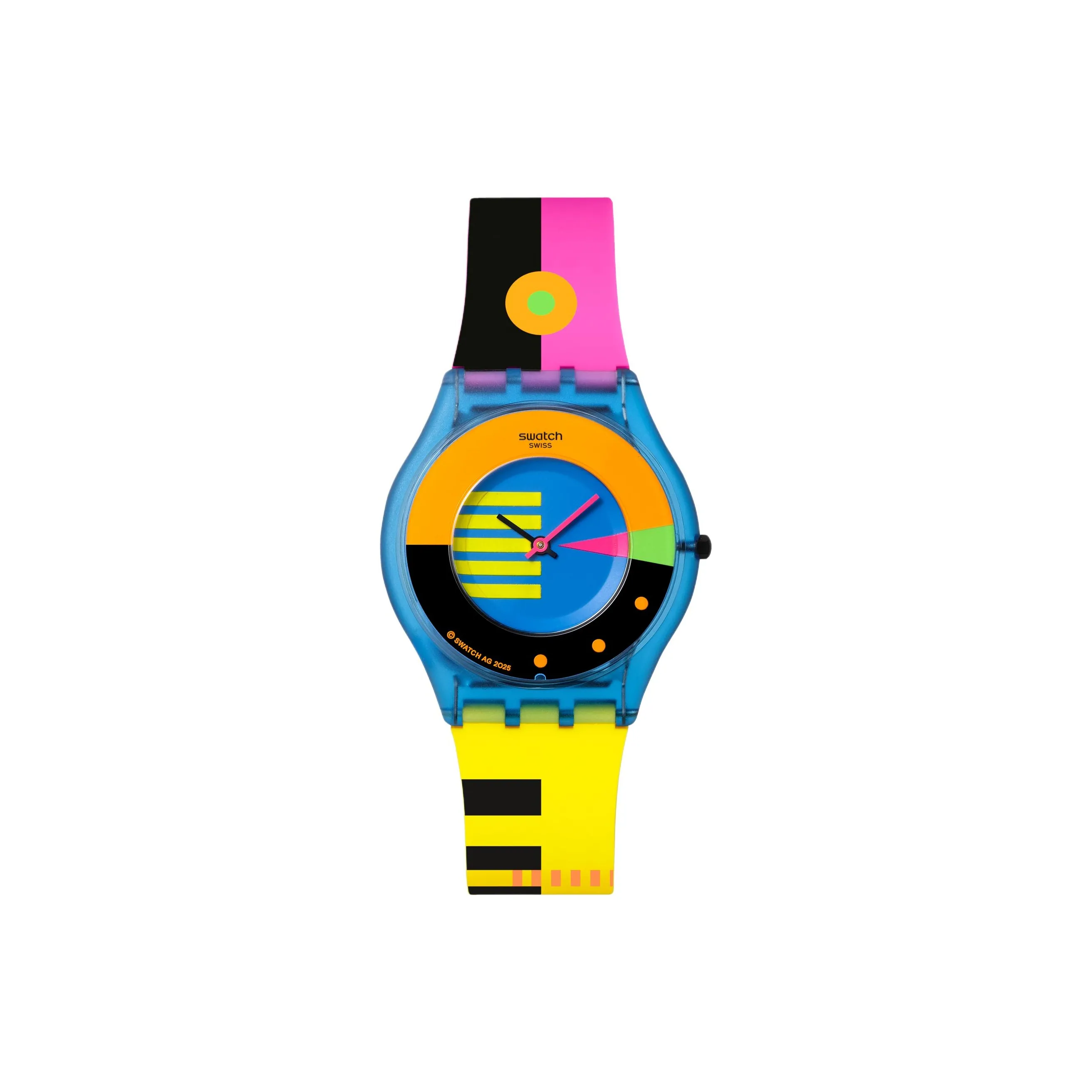 SWATCH Neon Light Series Кварцевый механизм Женские часы 34 мм Синий циферблат Bio Based Материал Чехлы для часов Силиконовый ремешок