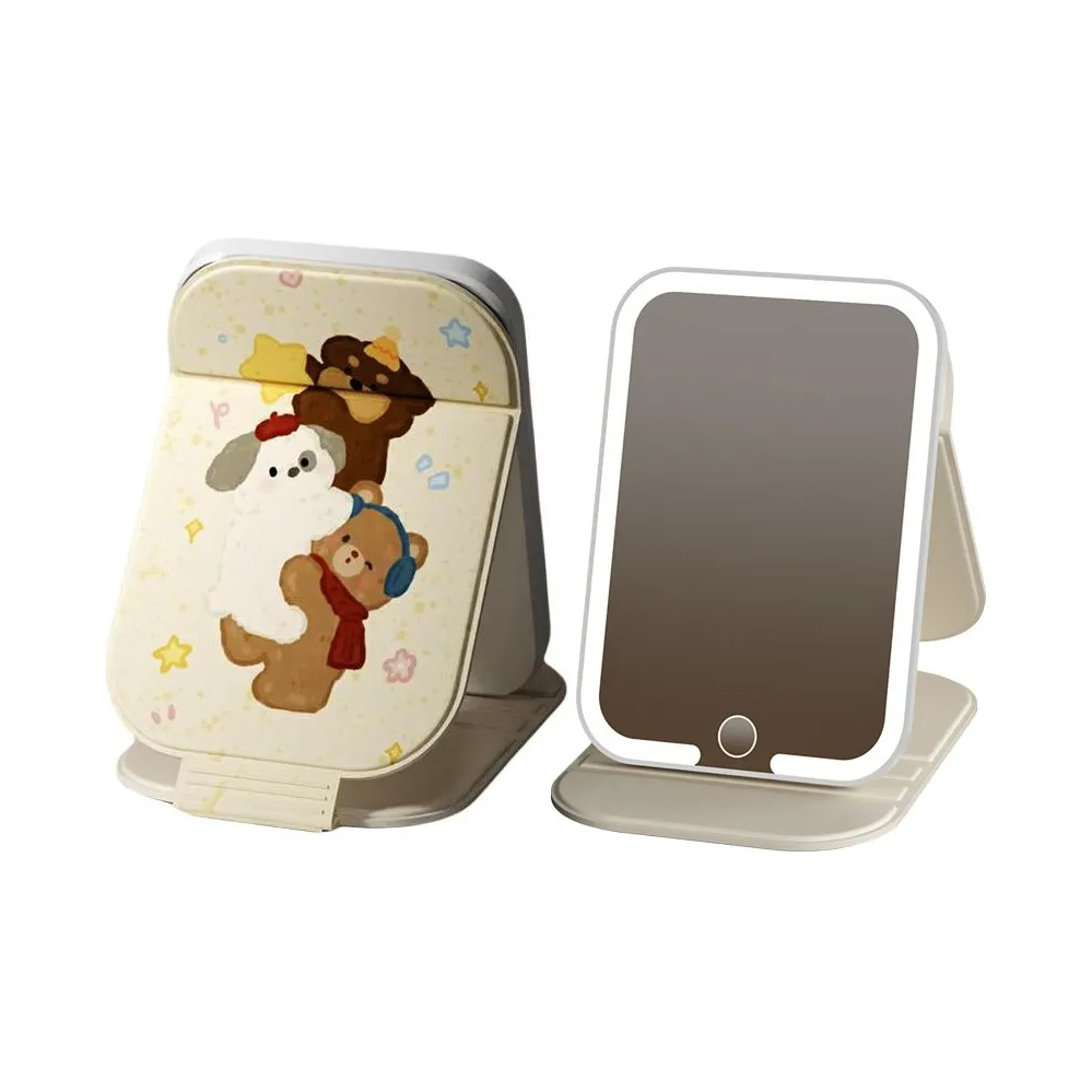 CEO Трехцветный Меняющийся Свет Напечатанный рисунок Настольный Зеркало для макияжа Портативный Складной с откидной крышкой Размер Зеркальце с подсветкой