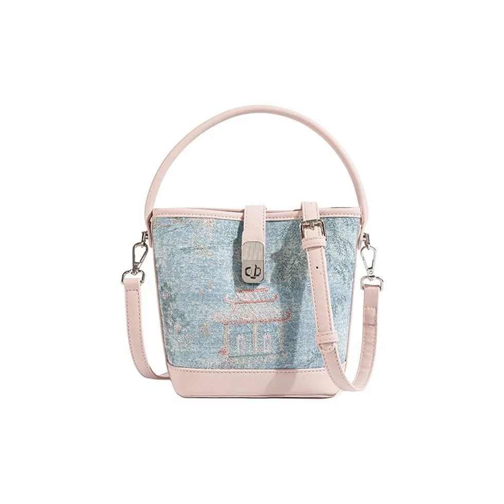 CAEISL KCIEL Полиуретан Синтетическая Кожа Ручная Сумка Сумка через плечо Стандартная Женская Синие и Белые Вышитые Розовые