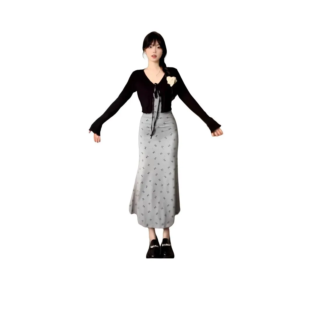 ЮЙЧЖАОЛИНЬ Кардиган + Трикотажная ткань Платье-камзол [Комплекты одежды] Женские Слиплатья