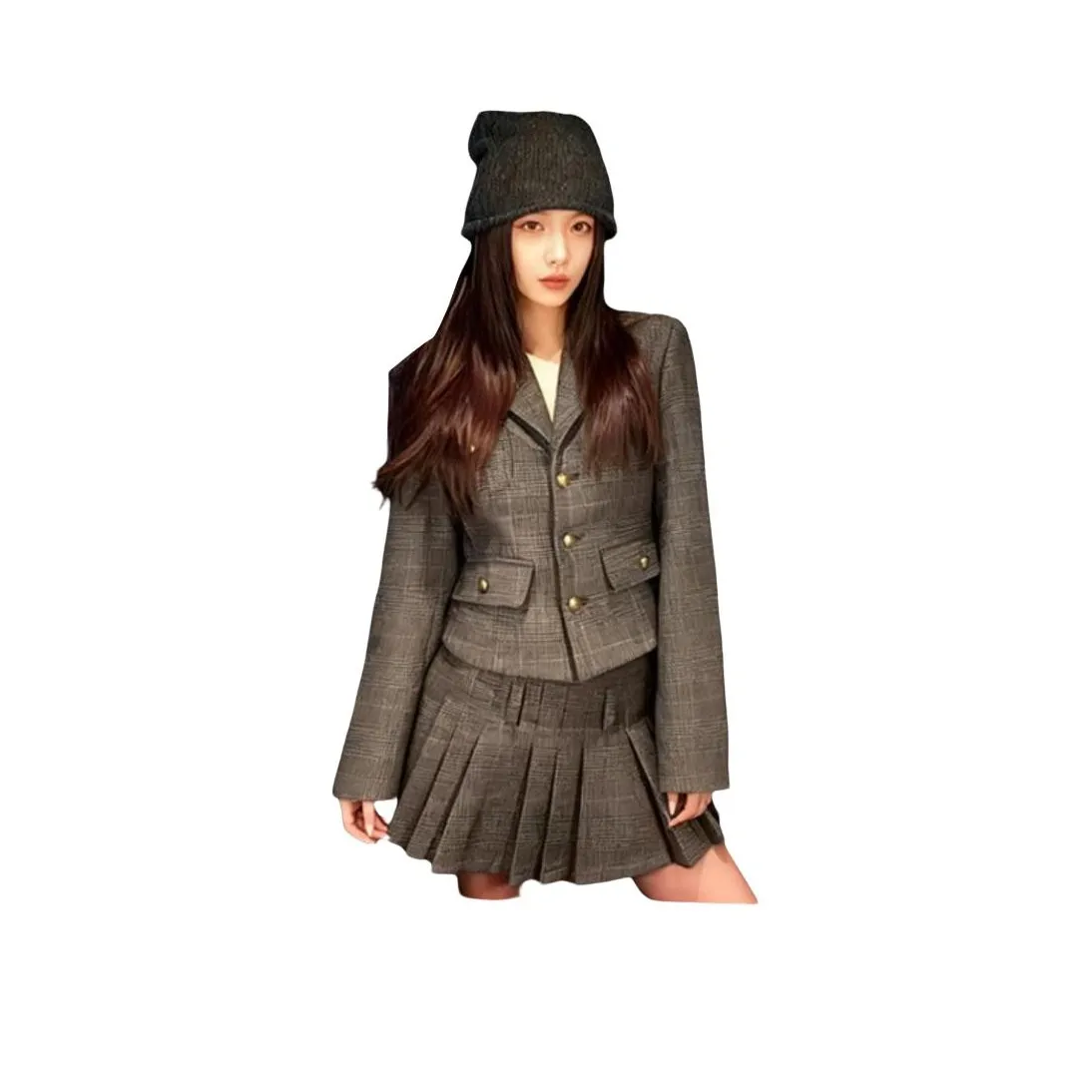 Dippanis Серый Пальто+Короткая Юбка Женские Комплекты с Юбкой