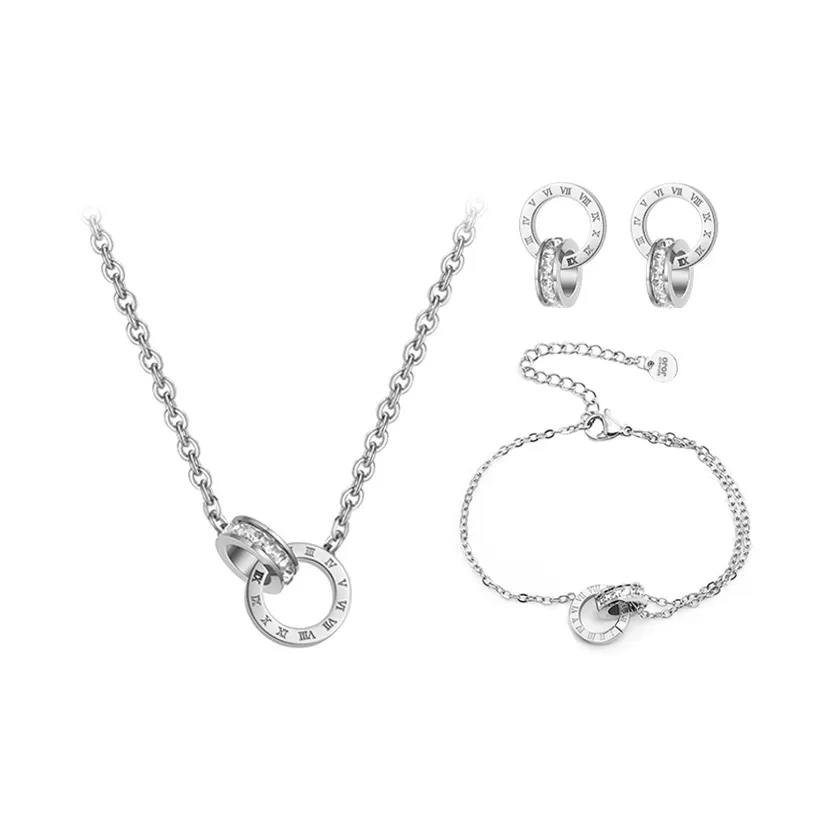 NATURALLYJOJO Комплект из титановой стали ожерелье браслет серьги-гвоздики женский