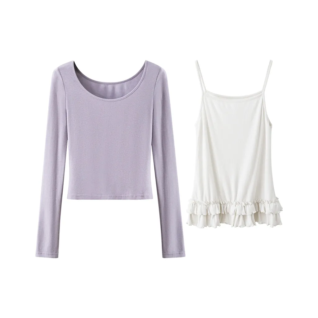 XIMENG Туманный пурпурный двухкомпонентный комплект для женщин повседневный костюм