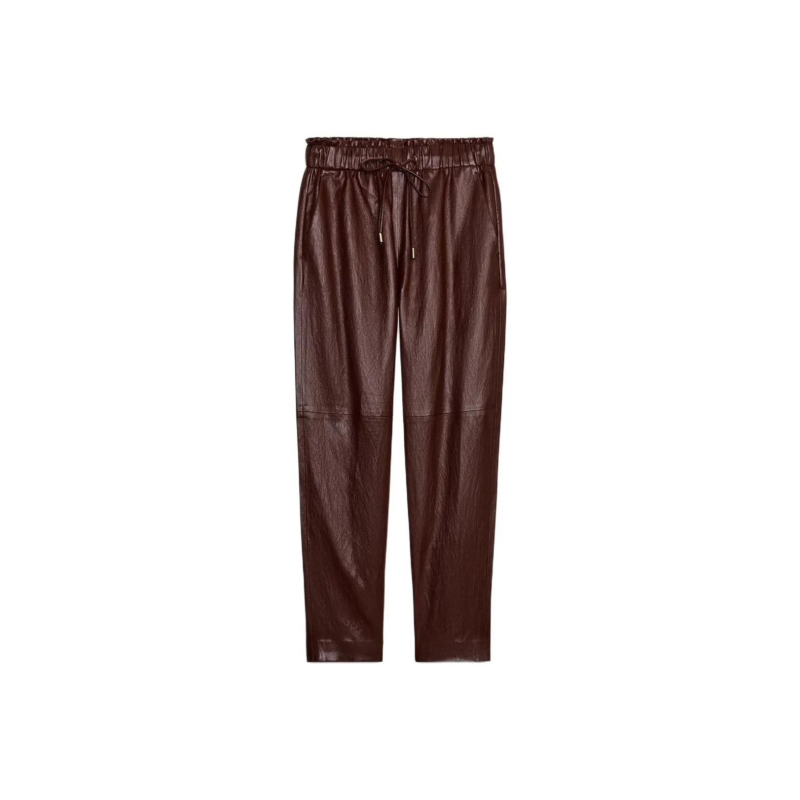 ZARA Темно-красные женские кожаные брюки