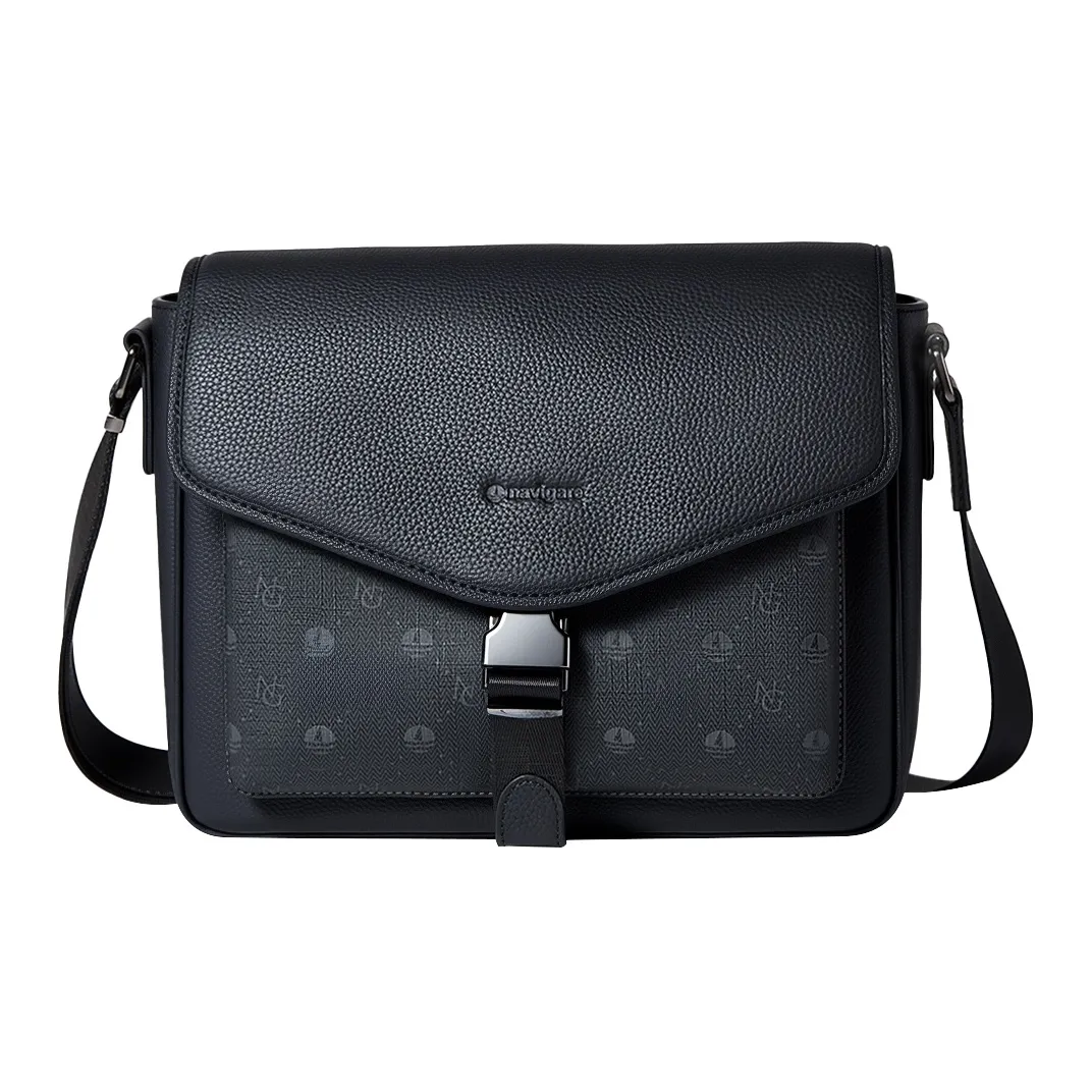 NAVIGARE Сумка через плечо из коровьей кожи с ПВХ средний размер мужская черная