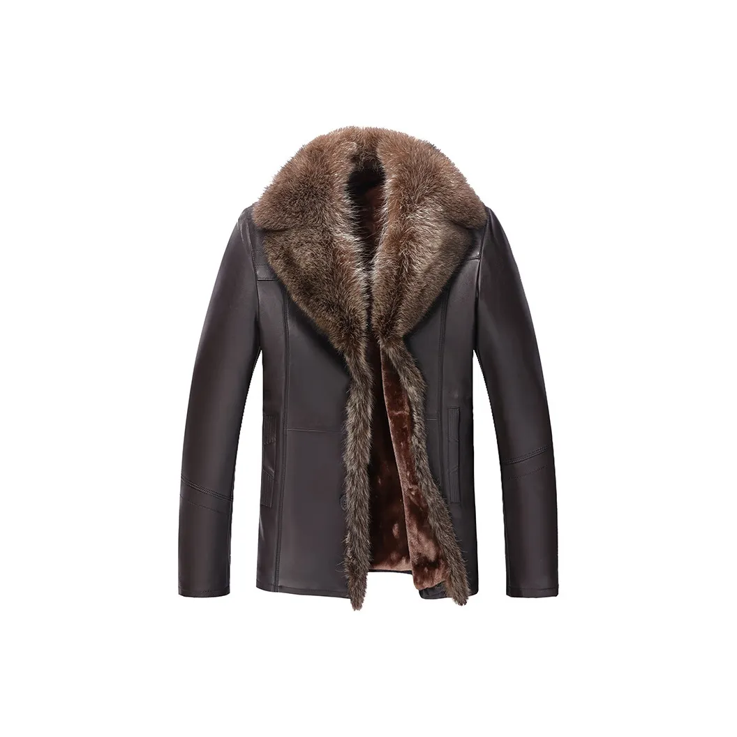 SENJIALUO Коричневый [Овчина] Мужская кожаная куртка