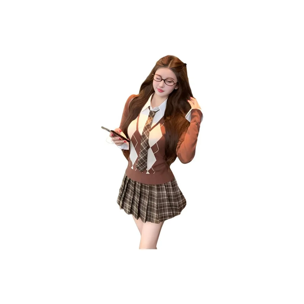 Dippanis Mock Двухкомпонентный комплект топ + клетчатая юбка с оборками женский