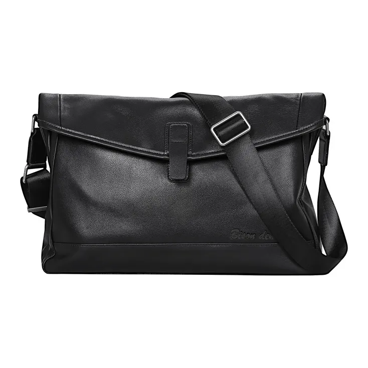 BISON DENIM Сумка через плечо из натуральной коровьей кожи стандартная мужская черная
