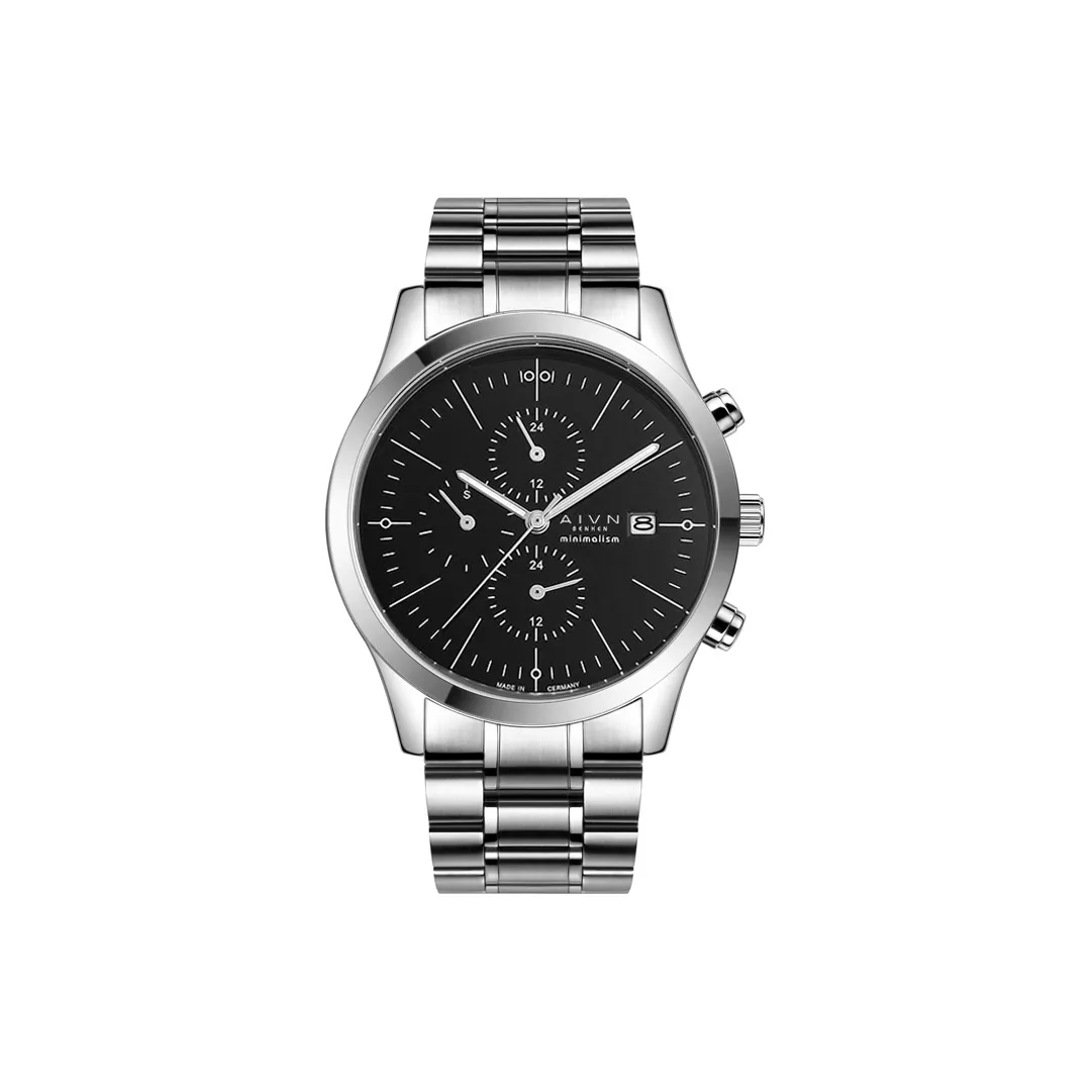 AIVN BENKEN Кварцевый механизм ремешок из нержавеющей стали черный циферблат мужские часы