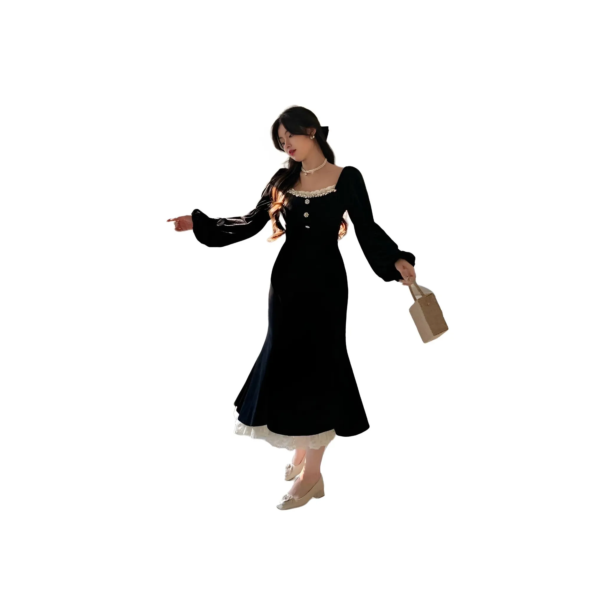 ЮЙЧЖАОЛИНЬ Длинное платье с длинными рукавами женское