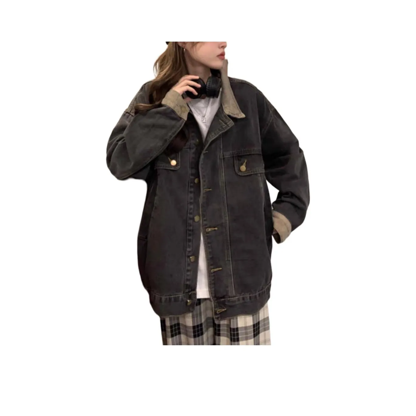 LANMOU Черный Унисекс Джинсовые куртки