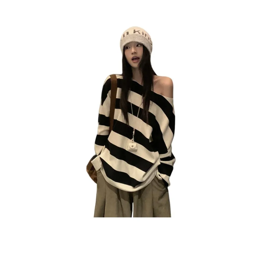 PZHK Полосатый Off Плечо Топ Женские Трикотаж