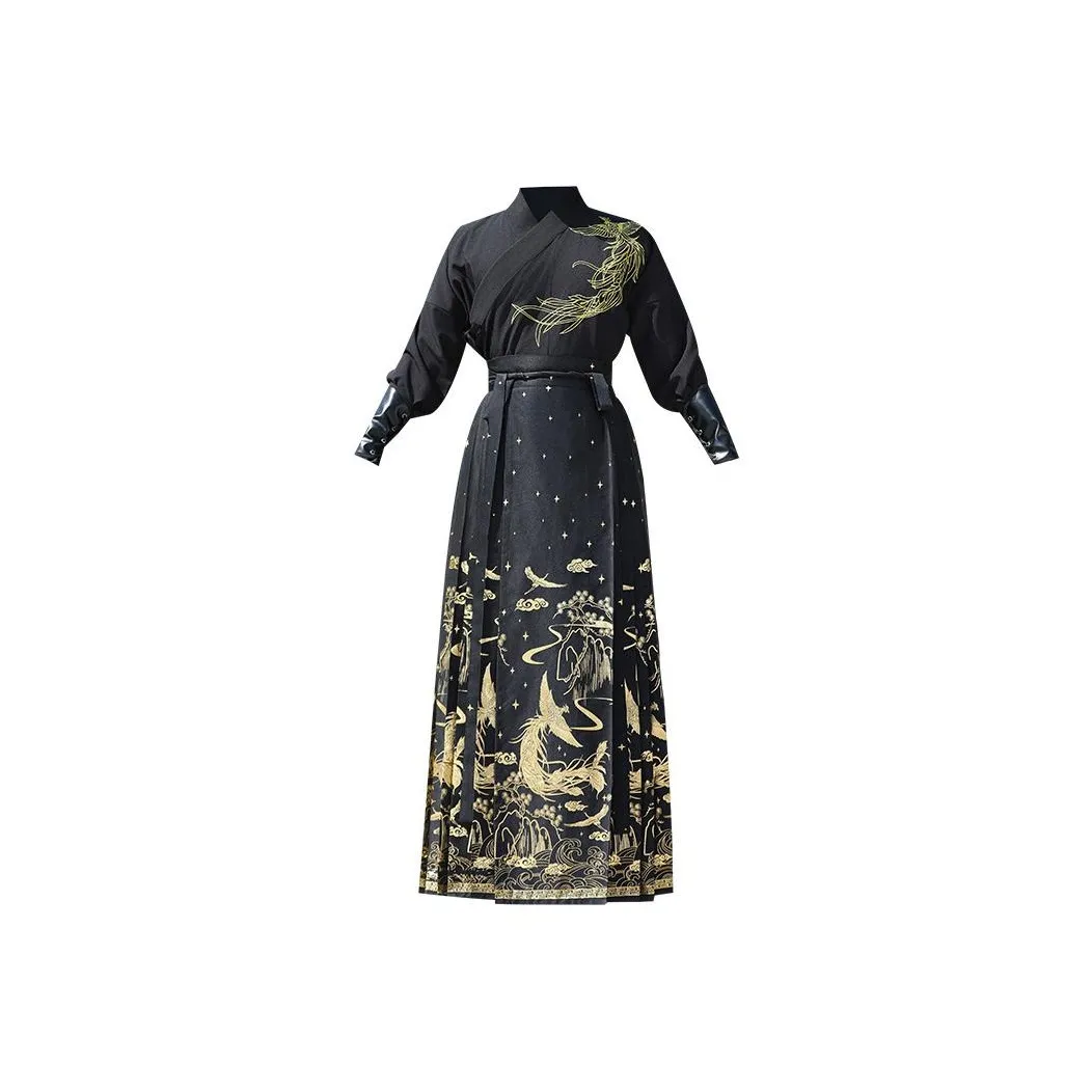 Huan Feather Черный топ+Юбка+Напульсник Мужской Ханьфу