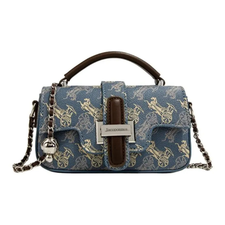 Jacoponnus Сумка из коровьей кожи Маленькая Женская Коричневая и Синяя Carriage