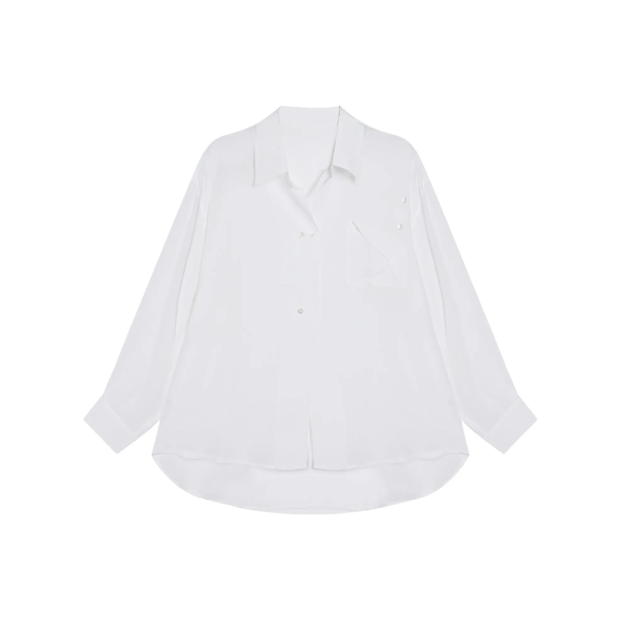 GZQJ Минималистичный Французский Элегантность Поло Воротник Однотонный Топ Длинный Рукав Рубашка Женская Белая