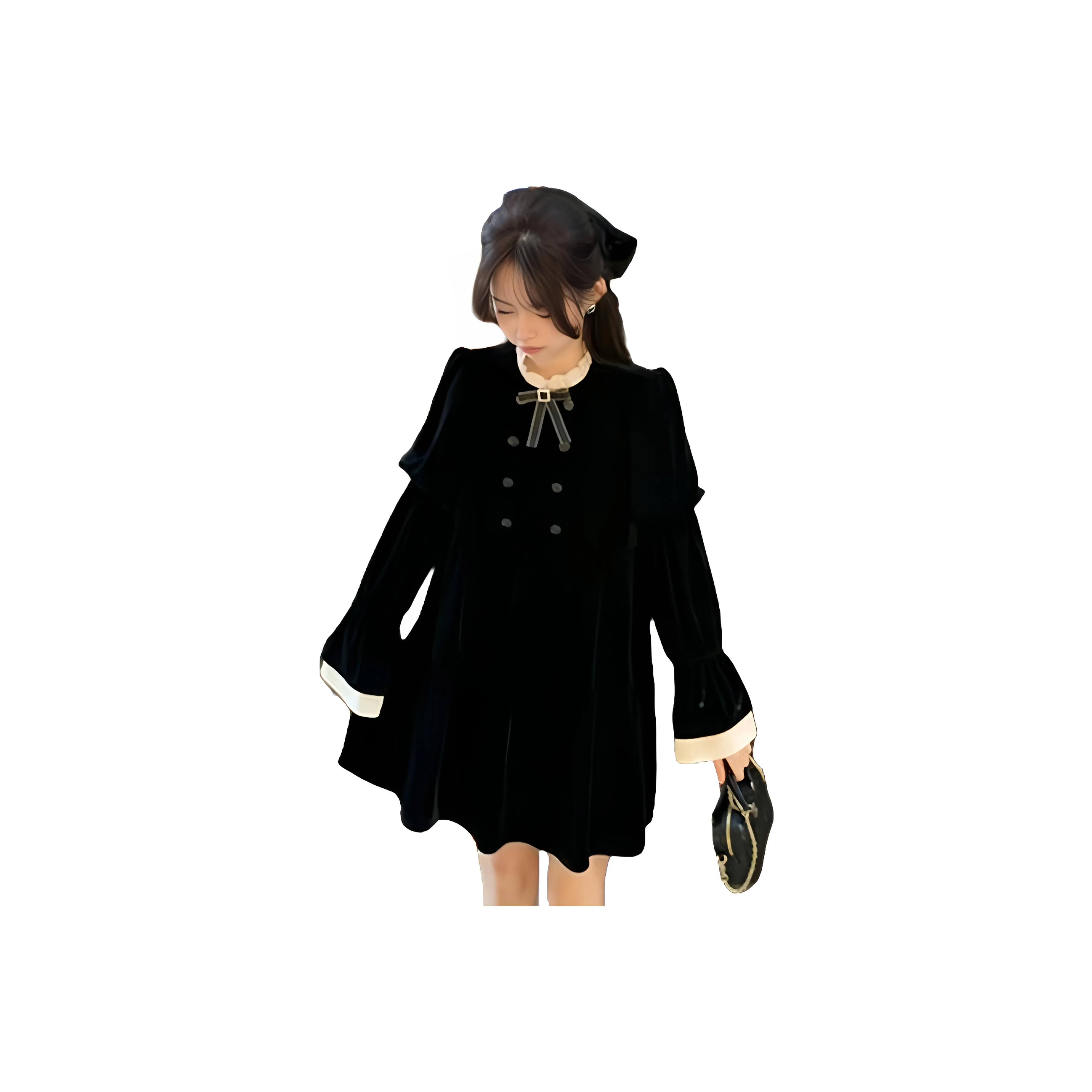 Aimilian Черные Женские Длинные Платья с Длинными Рукавами