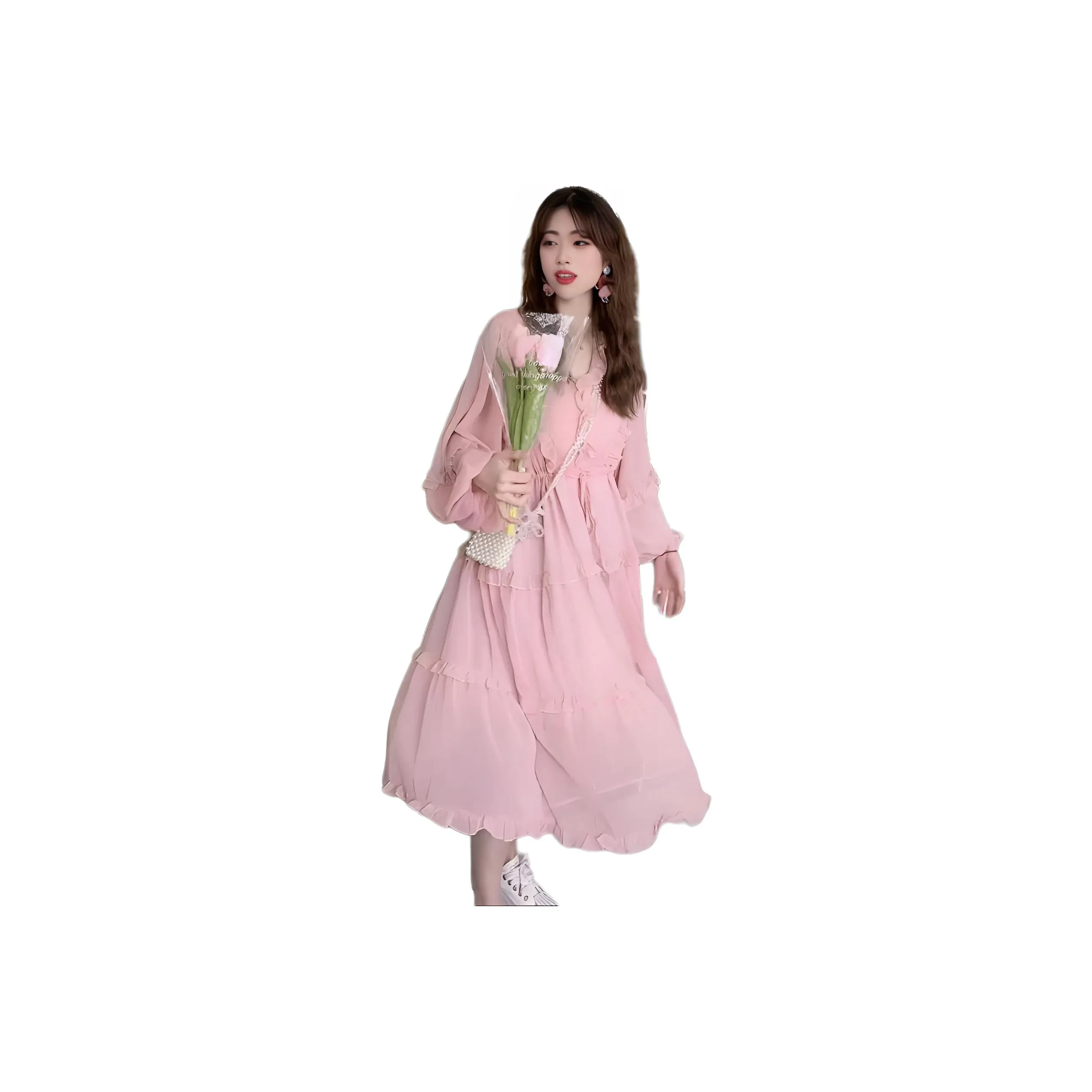 XIANSINIAO Длинное платье с длинными рукавами женское