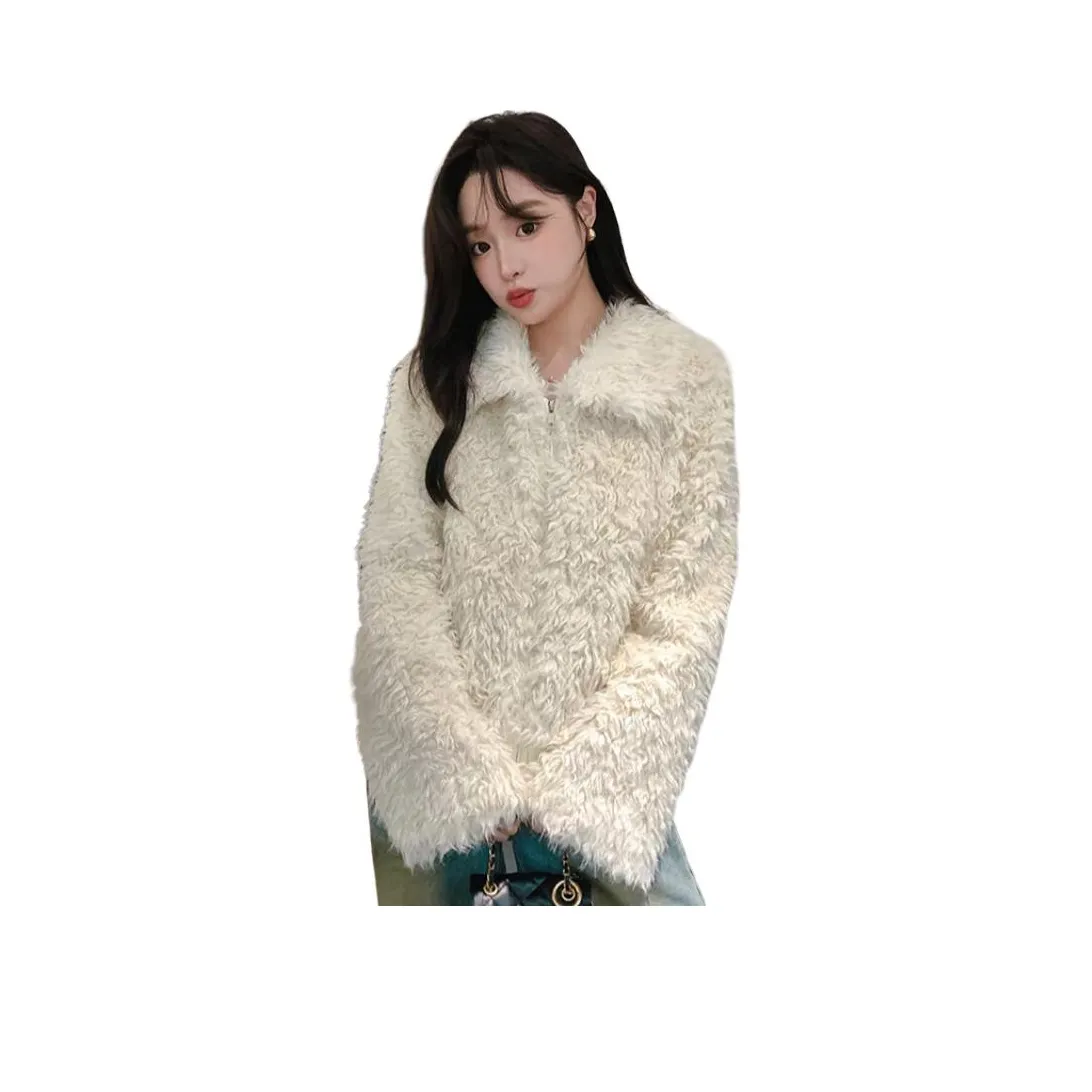 GORGEOUSIDEA Теплое белое пальто женское меховое