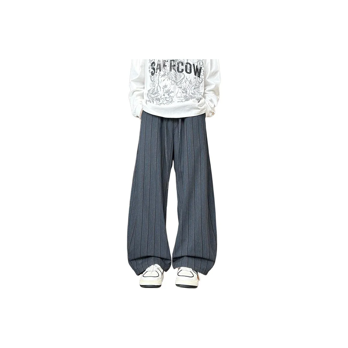 MZDYT Синий Полосатый Узор Унисекс Повседневные Штаны