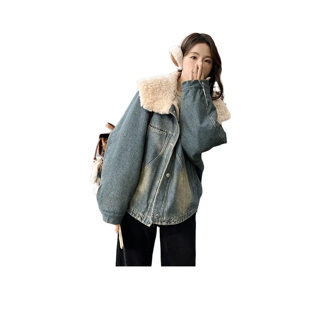 BONAS Винтажный синий утолщенный и с флисовой подкладкой женские пуховики