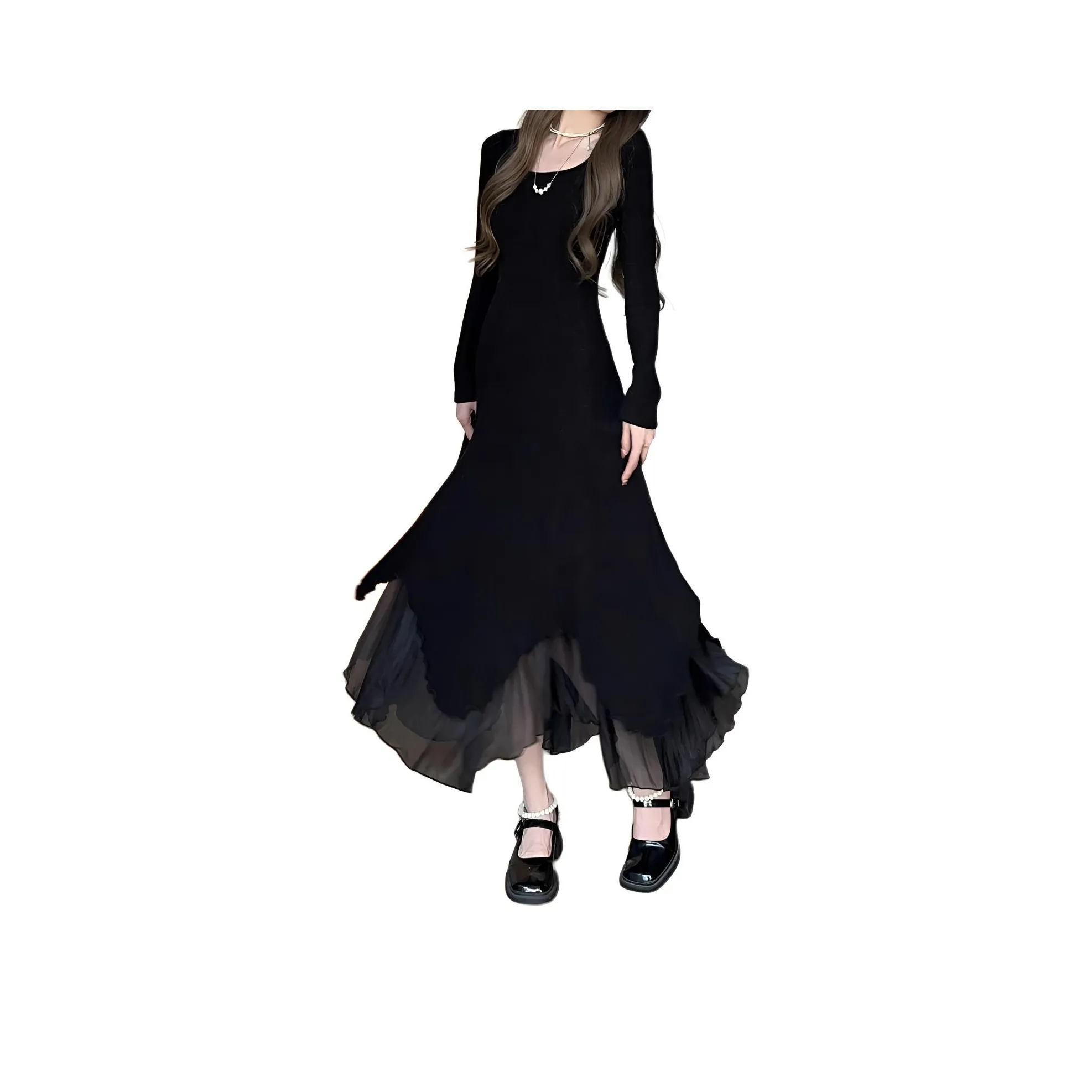 XIANSINIAO Длинное платье с длинными рукавами женское