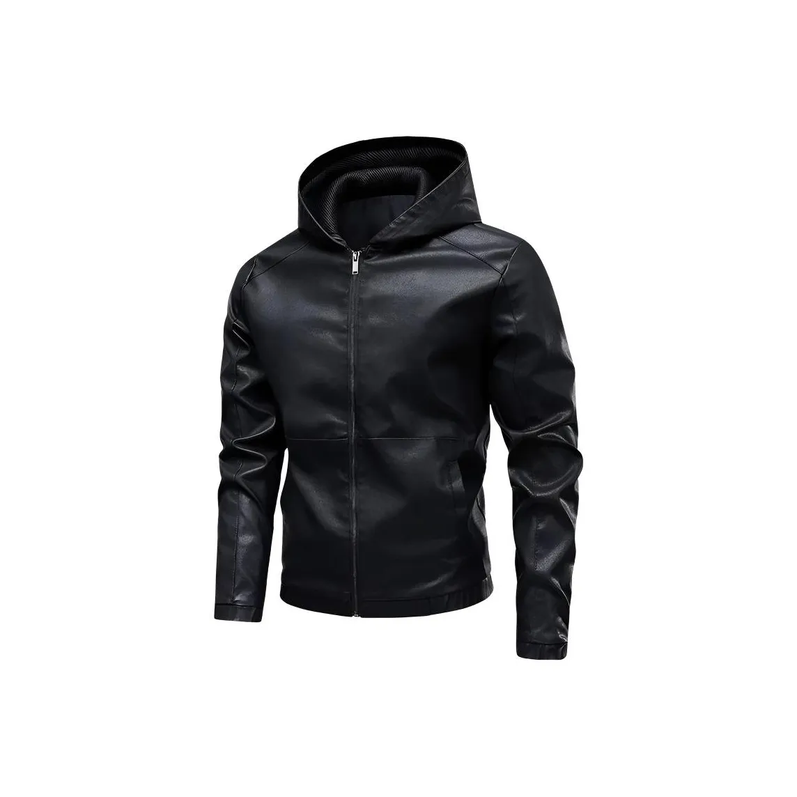 THINGYLAB Черный с капюшоном Мужская кожаная куртка