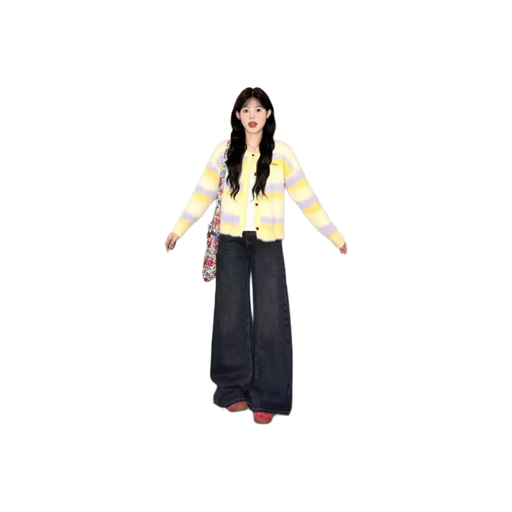 Mu Xiao Xin Желто-фиолетовый норковый трикотаж для женщин