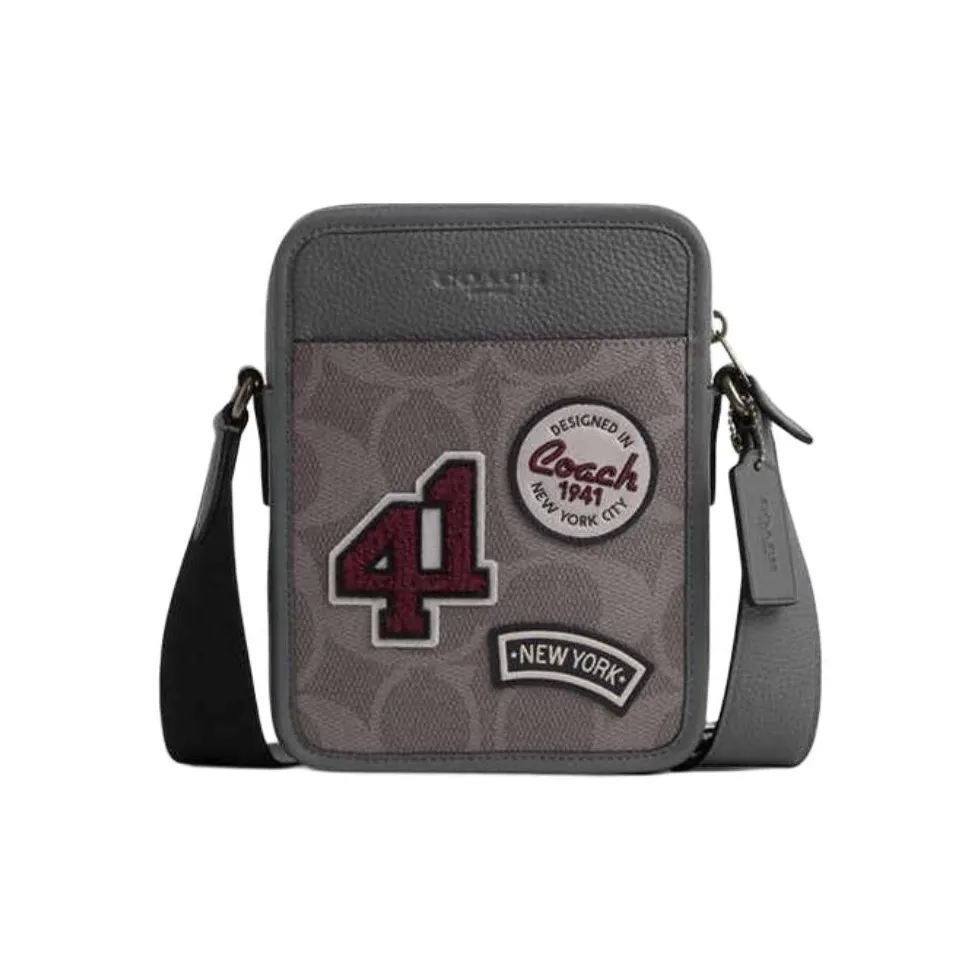 Coach Sullivan Искусственная кожа с коровьей кожей Сумка через плечо Маленькая Мужская Серый Медный