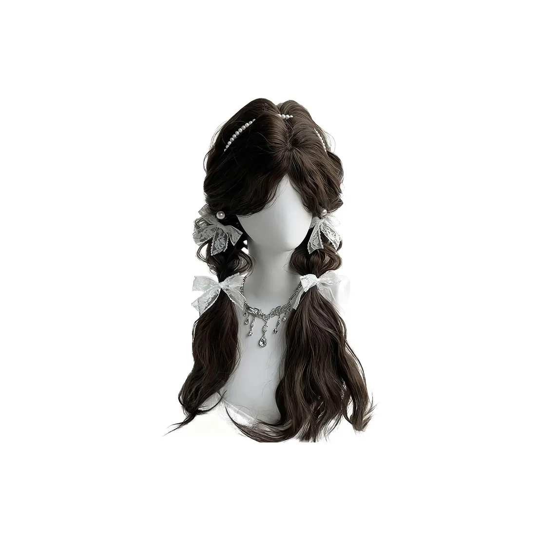 Northward Incline Шерстяной завиток Cold Коричневый Водная рябь Длинный Волосы Женская Перука Высокая Температура Пряжа