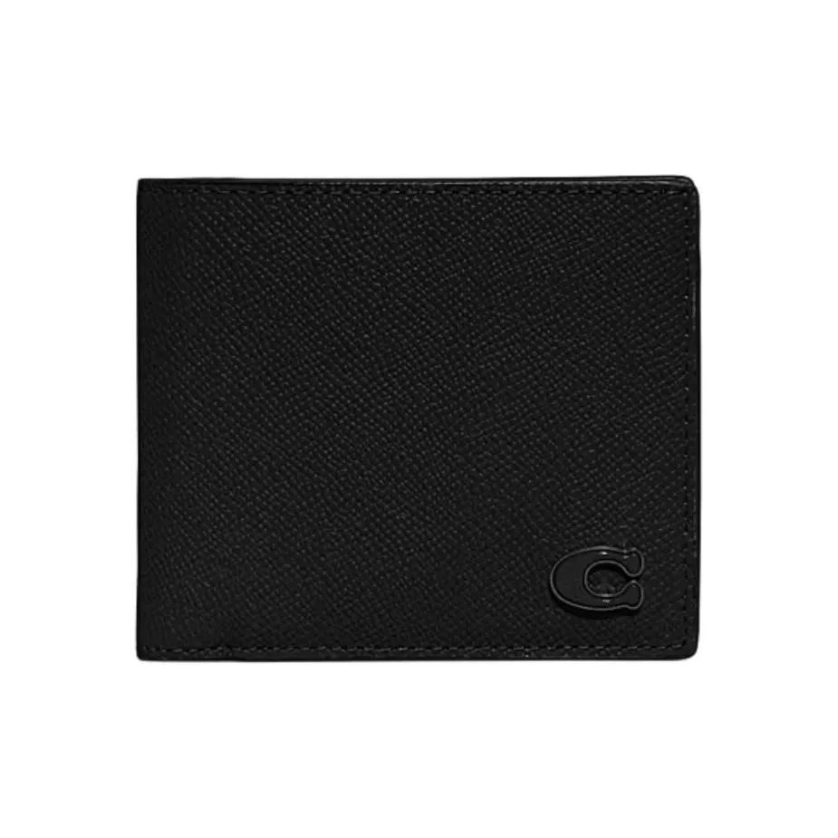 COACH Держатель для карт из коровьей кожи кошелек для мужчин черный