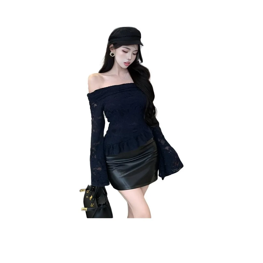 SNZX Темно-синий Кружевная основа Layer Женские Короткие топы