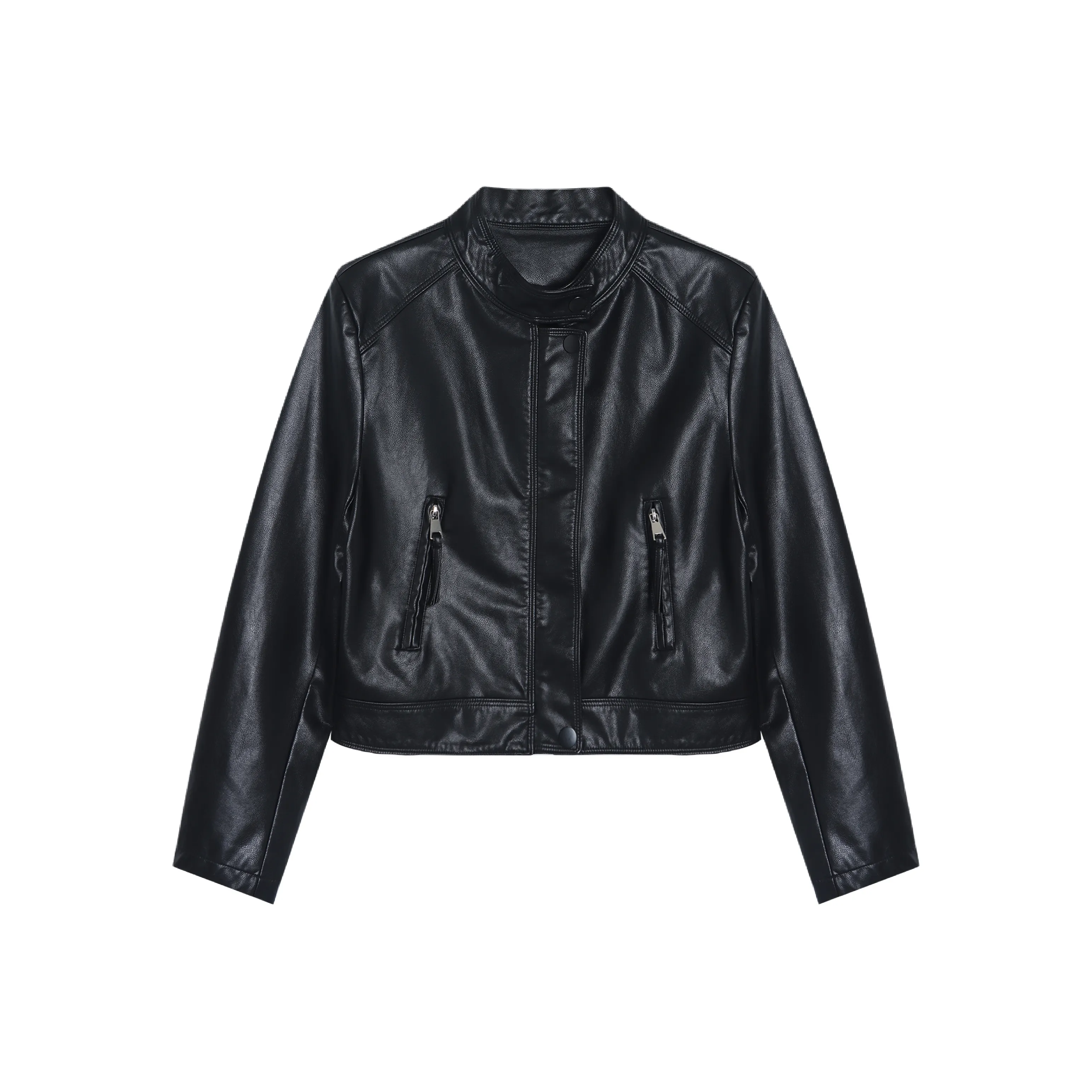 GZQJ Кожа Куртка Длинный Рукав Пальто Женские