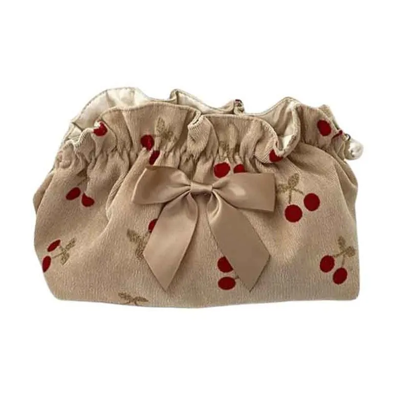 RULINSHI Большая емкость Вечерняя сумка Клатч Путешествие Портативный Сумка для хранения Вельвет Вишня Косметичка Сумка для туалетных принадлежностей