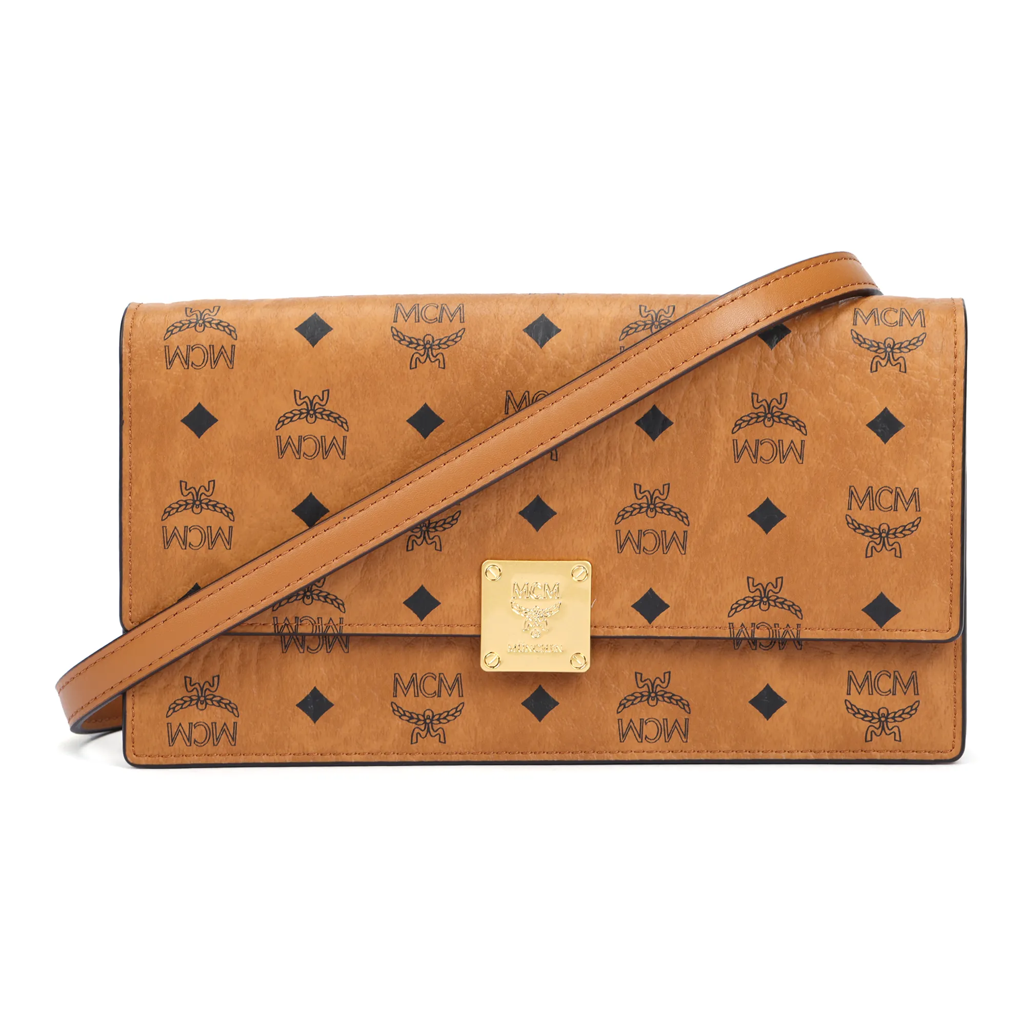 MCM Aren Сумка через плечо из искусственной кожи кошелек большой женский цвет коньяка