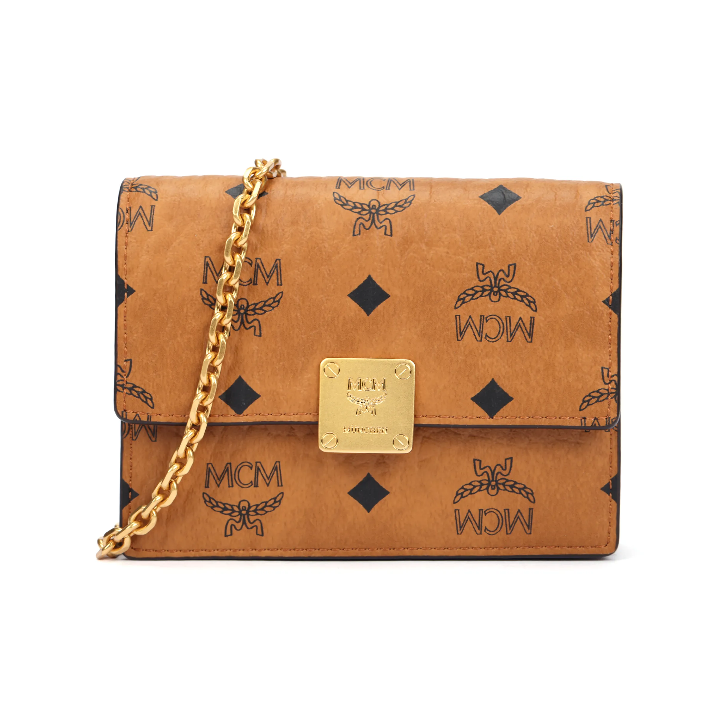 MCM Aren кожаный кошелек через плечо сумка женский цвет коньяк