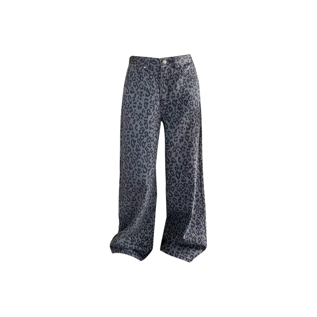 QINGYING Серый Леопардовый принт Женские Джинсы